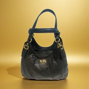 Coach Madison Maggie Shoulder Bag 16503 Black Leather Brass Satchel Hobo + Tag
